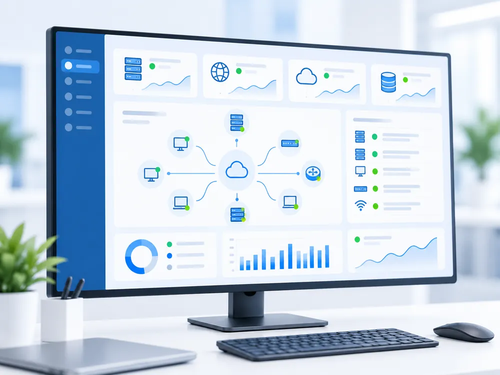 Painel de monitoramento com status dos equipamentos da rede